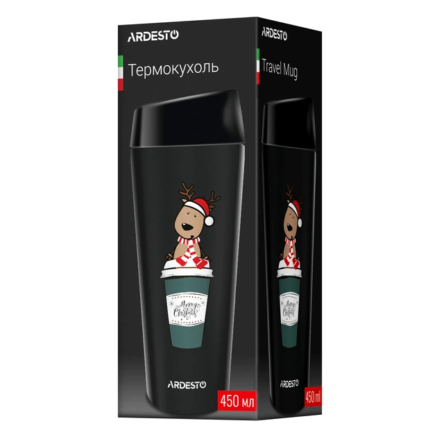 Термокружка Ardesto Coffee Time Christmas Reindeer AR2645RN 450 мл Чорний (00108756) - изображение 6