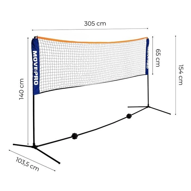 Uniwersalna siatka MOVEPRO 3 w 1 regulowana do badmintona, siatkówki, tenisa z torbą 305 x 140 cm (MXW170408) (5904265077393) - obraz 5