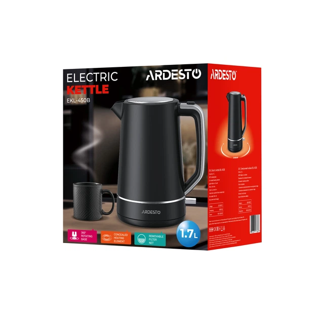 Електрочайник Ardesto 1.7л, Otter, пластик, чорний матовий (00109425) - изображение 14