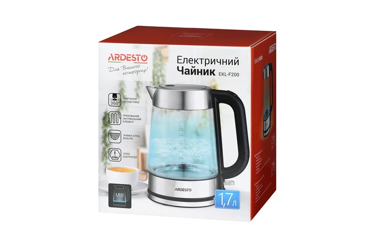 Електрочайник Ardesto 1.7л, Strix, скло, сріблясто-чорний (00109433) - изображение 6