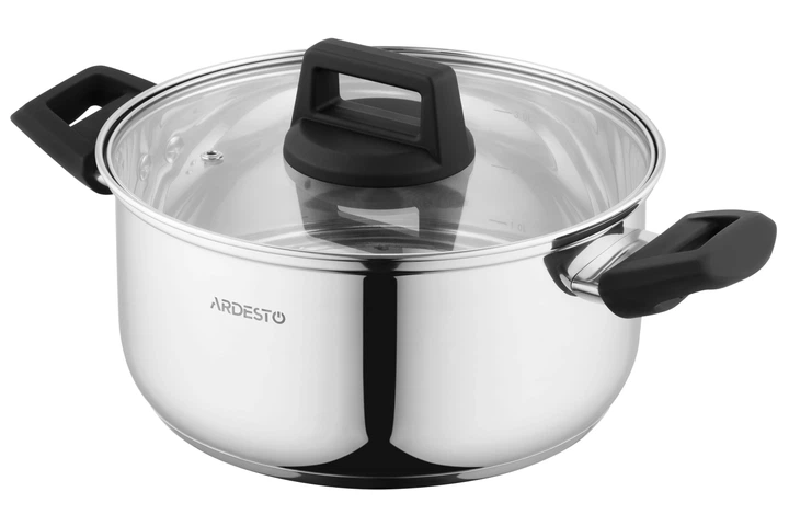 Каструля Ardesto Gemini Piemonte зі скляною кришкою нержавіюча сталь 3,8л 22см AR3538G (00107453) - Фото 1 Каструля Ardesto Gemini Piemonte зі скляною кришкою нержавіюча сталь 3,8л 22см AR3538G (00107453) - зображення 1