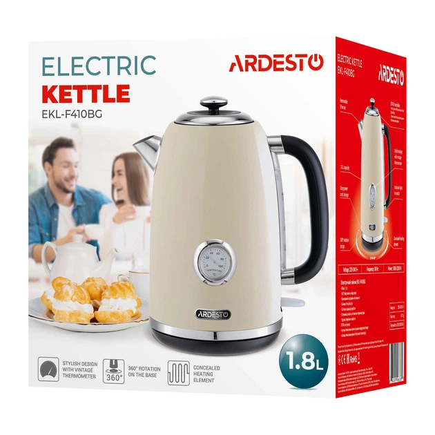 Електрочайник Ardesto Vintage Dream 1.8л, Strix, метал, бежевий матовий (00109440) - изображение 9
