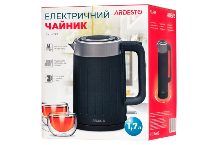Електрочайник Ardesto 1.7л, Strix, подвійні стінки, чорний матовий (00109430) - изображение 8