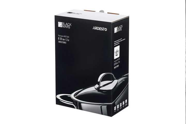 Каструля Ardesto Black Mars зі скляною кришкою нержавіюча сталь 3л 20см AR0730S чорна (00107428) - Фото 6 Каструля Ardesto Black Mars зі скляною кришкою нержавіюча сталь 3л 20см AR0730S чорна (00107428) - изображение 6