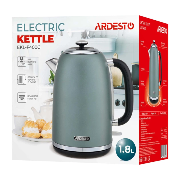 Електрочайник Ardesto Mint Harmony 1.8л, Strix, метал, м'ятний матовий (00109439) - изображение 11
