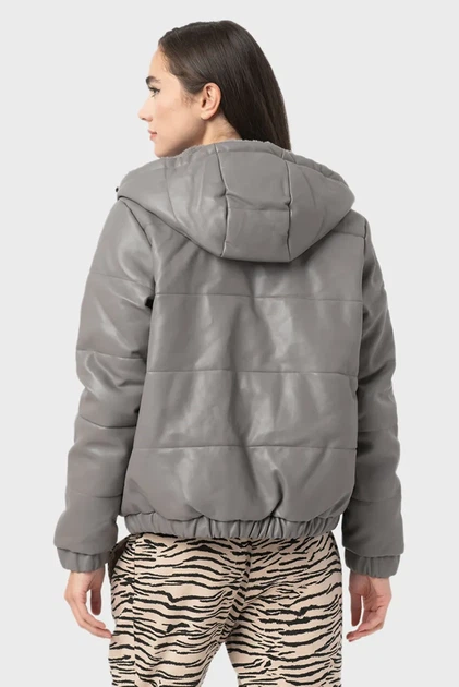 Жіноча сіра двостороння куртка REVERSIBLE FAUX LEATHER DKNY XS DP1J9042 - изображение 4