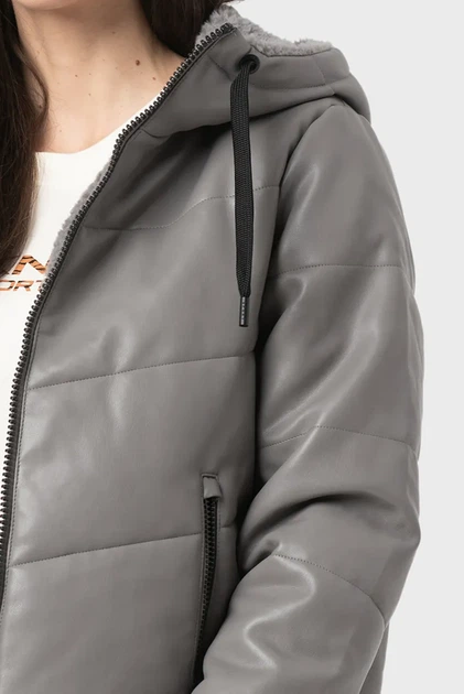Жіноча сіра двостороння куртка REVERSIBLE FAUX LEATHER DKNY XS DP1J9042 - изображение 5