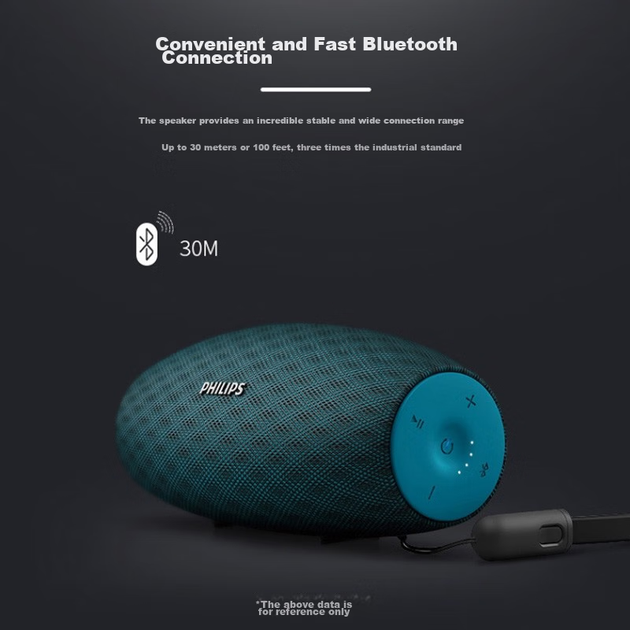 Портативний бездротовий Bluetooth-колонка PHILIPS BT6900 із сабвуфером, аудіоплеєр для настільного комп'ютера та використання на вулиці, водонепроникна HIFI-колонка з тканини в чорному кольорі Obsidian Black - Фото 6 Портативний бездротовий Bluetooth-колонка PHILIPS BT6900 із сабвуфером, аудіоплеєр для настільного комп'ютера та використання на вулиці, водонепроникна HIFI-колонка з тканини в чорному кольорі Obsidian Black - зображення 6