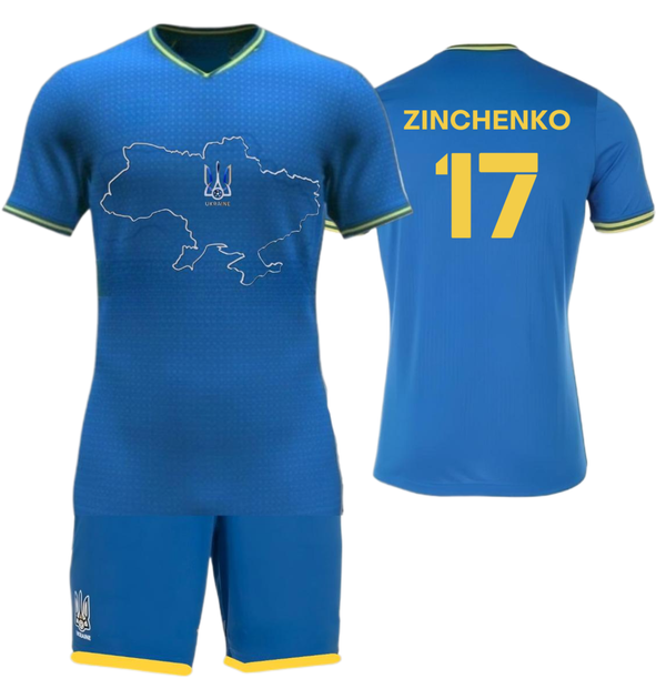 Форма футбольная детская Zinchenko (Зинченко) 17 Ukraine (Сборная Украины), сезон 24/25, 30 размер, рост 160-165 см, синяя - Фото 1 Форма футбольная детская Zinchenko (Зинченко) 17 Ukraine (Сборная Украины), сезон 24/25, 30 размер, рост 160-165 см, синяя - изображение 1