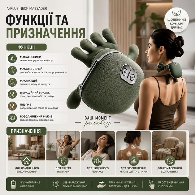 Электрический массажер A-Plus Neck Massager для спины, плеч и шеи - изображение 4