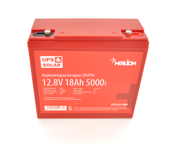 Аккумулятор LiFePO4 12.8V 18Ah MERLION для ИБП UPS (14086) - Фото 1 Аккумулятор LiFePO4 12.8V 18Ah MERLION для ИБП UPS (14086) - изображение 1