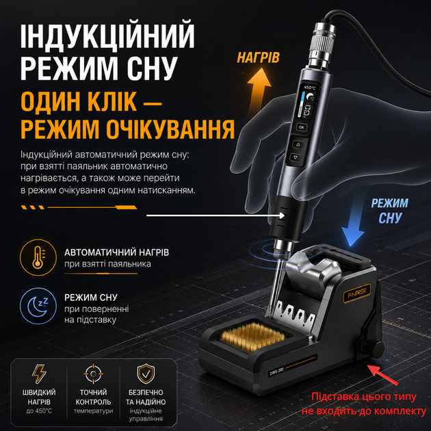 Паяльник Fnirsi HS-02A мощностью 100W профессиональный с регулировкой температуры для проводов и плат в наборе с подставкой и пеналом - изображение 6