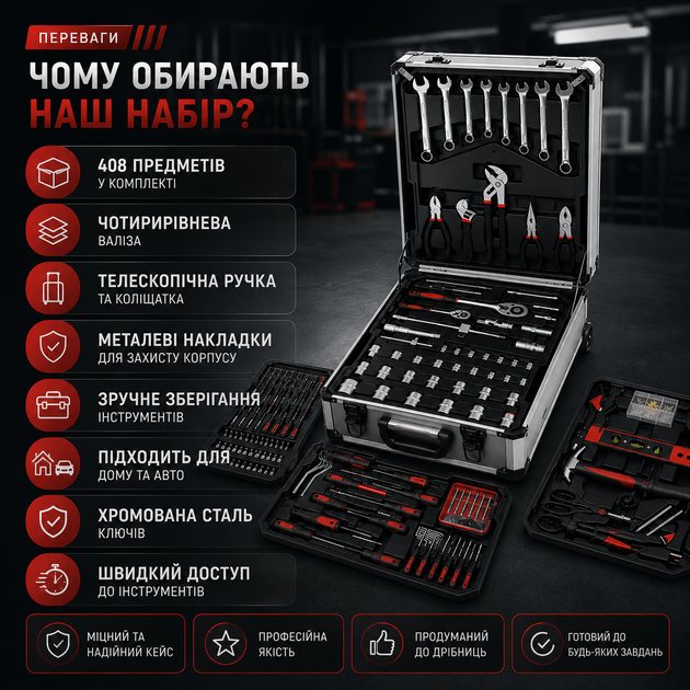 Профессиональный набор инструментов в чемодане, 408 предметов - изображение 4