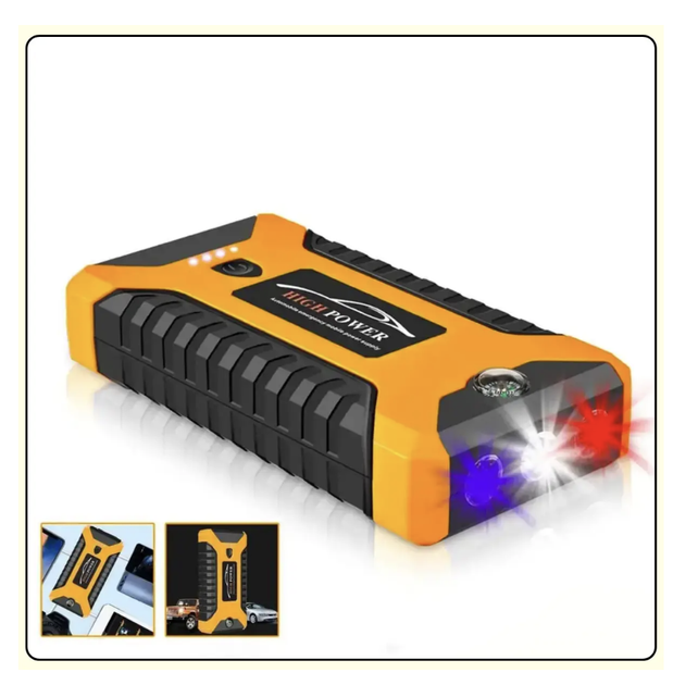 Пускозарядное устройство JX27 99800 mAh для авто Jumpstarter с LED фонарем и кейсом Желтый мощный автономный аккумулятор для запуска двигателя и зарядки гаджетов универсальный аксессуар для автомобилистов - изображение 2