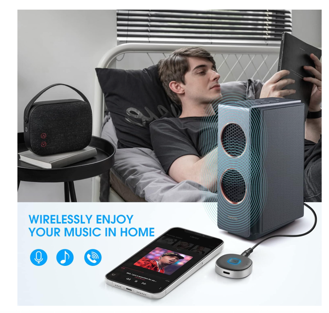 Ресивер Bluetooth AUX LAICOMEIN 3.5 мм / Беспроводной аудио адаптер для авто, наушников и колонок, 16 часов работы - изображение 4