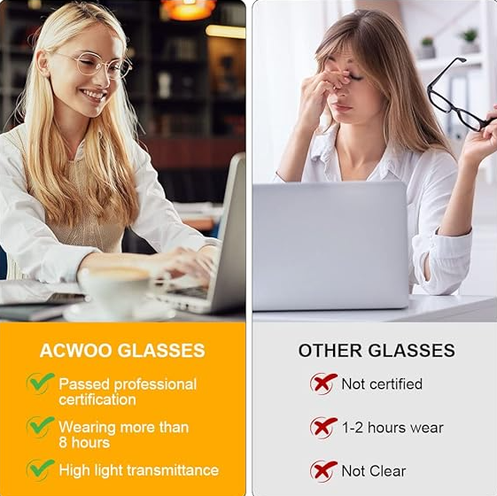 ACWOO 2 шт окуляри для захисту від синього світла Blue Light Blocking Glasses – ігрові та комп’ютерні окуляри - Фото 6 ACWOO 2 шт окуляри для захисту від синього світла Blue Light Blocking Glasses – ігрові та комп’ютерні окуляри - зображення 6