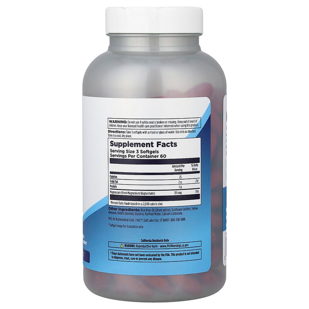 Глицинат магния KAL "Magnesium Glycinate" 315 мг (180 гелевых капсул) - изображение 2