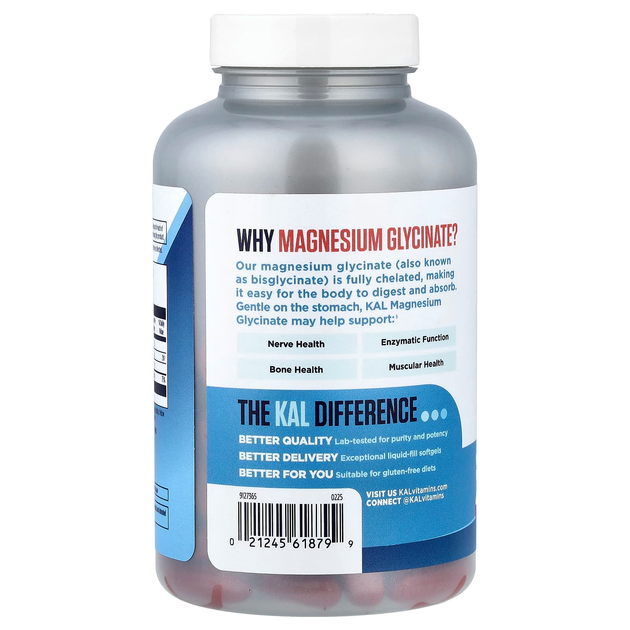 Глицинат магния KAL "Magnesium Glycinate" 315 мг (90 гелевых капсул) - изображение 3