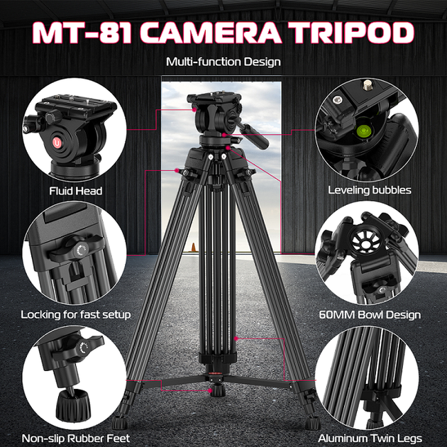 Штатив Ulanzi MT-81 Tripod (80-155cm) Black (T080GBB1) - Фото 6 Штатив Ulanzi MT-81 Tripod (80-155cm) Black (T080GBB1) - изображение 6