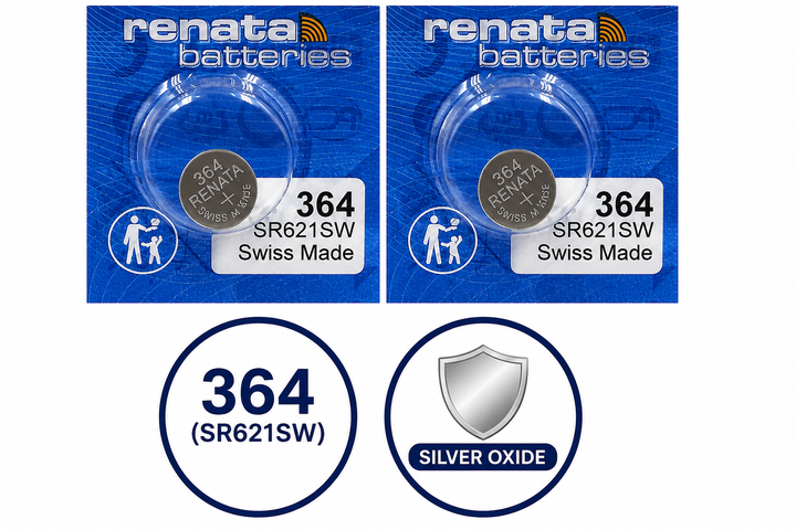 Батарейка Renata 364 (SR621SW) 2 ШТУКИ, серебряно-оксидная, 1.55V, для часов, Швейцария - изображение 2