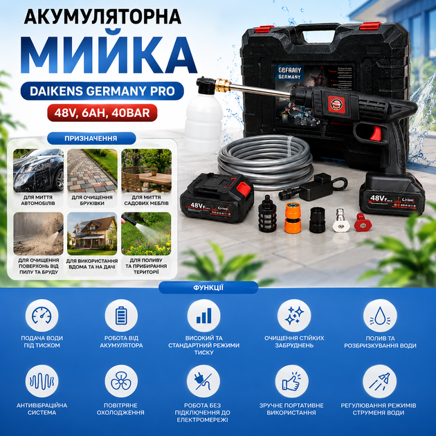 Аккумуляторная ручная мойка Daikens Germany PRO (48 В, 6 Ач) - изображение 3