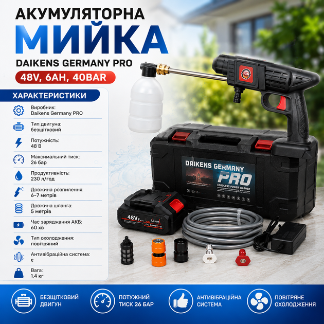 Аккумуляторная ручная мойка Daikens Germany PRO (48 В, 6 Ач) - изображение 4