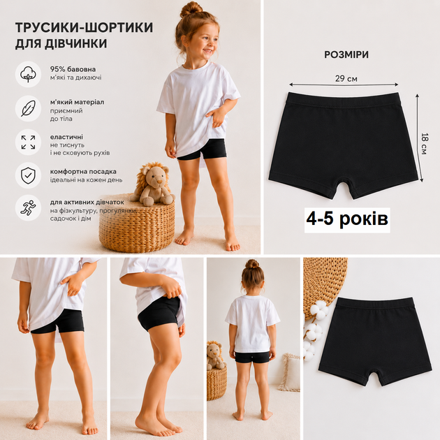 Комплект трусиков-шортиков для девочки 4-5 года черные , детские хлопковые шортики, набор трусиков 2 шт - изображение 2