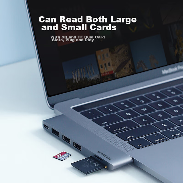 Док-станция расширения UGREEN Type-C, подключаемая напрямую к ноутбукам Apple MacBook Pro/Air, совместима с ноутбуками на базе процессоров M3/M4, конвертер Thunderbolt 4/5, кардридер USB 3.0, порт C. - изображение 4