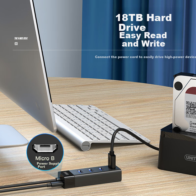 Удлинительный кабель для USB 3.0-хаба UNITEK с блоком питания, высокоскоростной разветвитель для ноутбуков и настольных компьютеров, многопортовый USB-адаптер Y-3098CBK - Фото 2 Удлинительный кабель для USB 3.0-хаба UNITEK с блоком питания, высокоскоростной разветвитель для ноутбуков и настольных компьютеров, многопортовый USB-адаптер Y-3098CBK - изображение 2