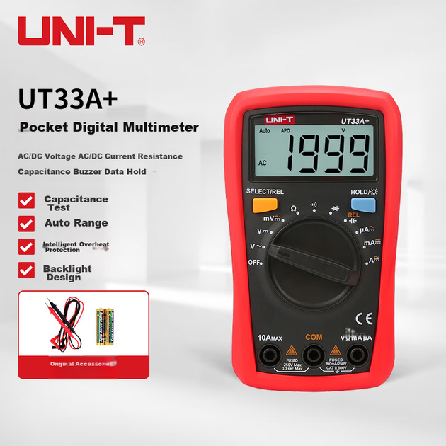 Кишеньковий цифровий мультиметр UNI-T UT33A+, високоточний вигорілостійкий мультиметр, електричний вимірювач, багатоцільовий вимірювач для домашнього використання - зображення 5