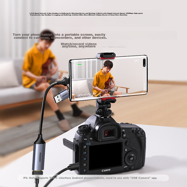Відеокарта UGREEN HDMI, вхід 4K HD, сумісна з VR-камерами Sony, комп'ютерами Switch/PS5, смартфонами, планшетами для ігор та запису прямих трансляцій Douyin, конвертується в USB/Type-C - зображення 7