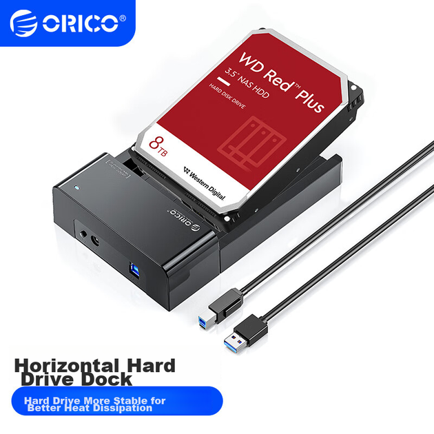 Корпус для жорстких дисків ORICO, горизонтальний, одновідсіковий, USB 3.0, 2,5/3,5 дюйма SATA, для механічних і твердотільних накопичувачів SSD у ноутбуках і настільних комп'ютерах, зовнішній портативний корпус з можливістю читання даних - 6518US3 - зображення 4