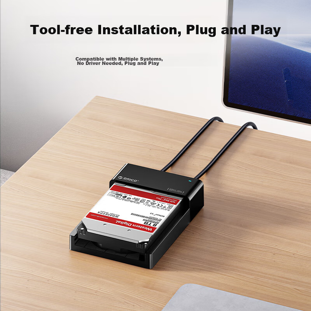 Корпус для жорстких дисків ORICO, горизонтальний, одновідсіковий, USB 3.0, 2,5/3,5 дюйма SATA, для механічних і твердотільних накопичувачів SSD у ноутбуках і настільних комп'ютерах, зовнішній портативний корпус з можливістю читання даних - 6518US3 - зображення 5