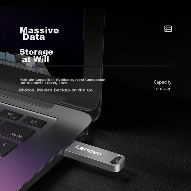 Флеш-накопичувач Lenovo 128 ГБ USB 3.2, серія SX1 Speed Core, сріблястий колір, міцний металевий дизайн, незамінний для бізнесу та офісу - зображення 7