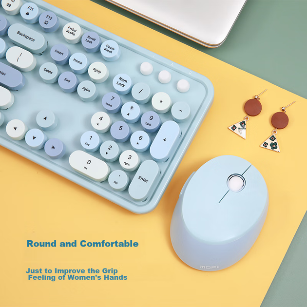 Комплект бездротової клавіатури та миші Mofii Sweet у стилі ретро-панк, набір офісної клавіатури та миші, миша, клавіатура комп'ютера, клавіатура ноутбука, синій змішаний колір - изображение 6