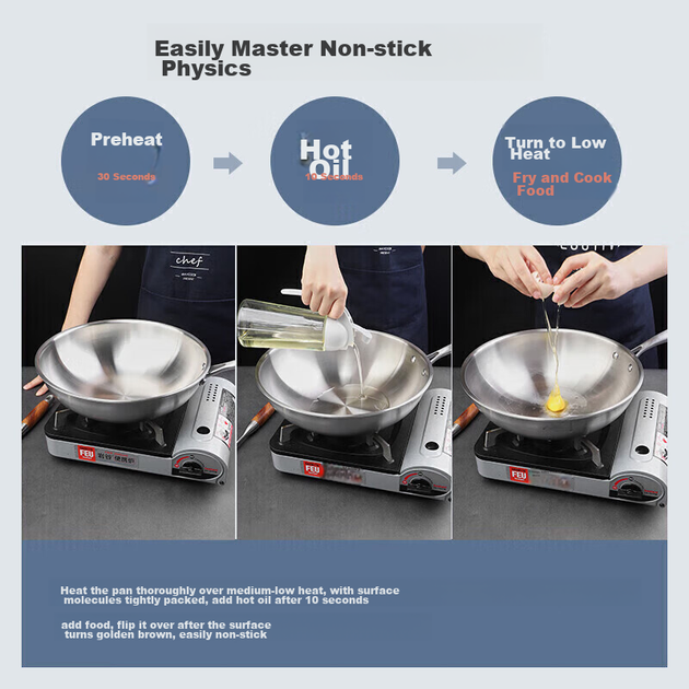Вок з нержавіючої сталі MAXCOOK 304 з кришкою, тришарова сталева каструля діаметром 32 см, сумісний з індукційними та газовими плитами MCGU-YY32 - зображення 8
