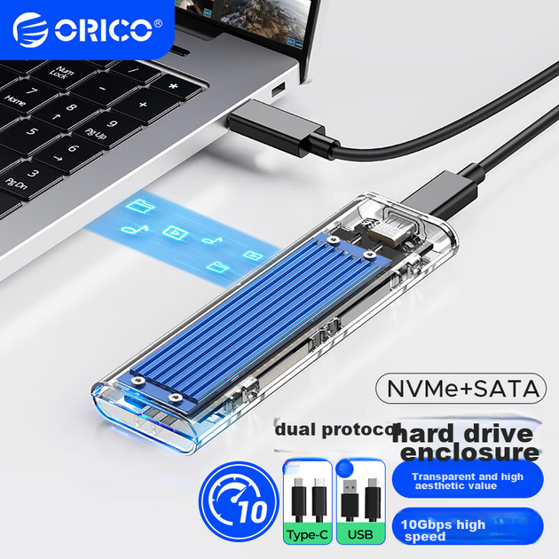 Корпус для двопротокольного SSD-накопичувача ORICO M.2 NVMe/SATA, інтерфейс Type-C 10 Гбіт/с, зовнішній корпус для ноутбука, TCM2M-C3 - зображення 11