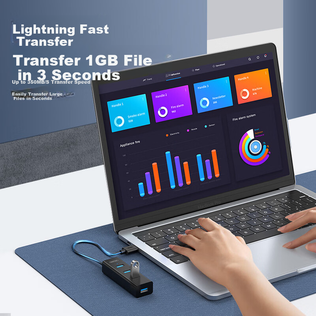 USB-розгалужувач UNITEK з 2-метровим подовжувачем, високошвидкісний розширювальний док-станційний концентратор з одним портом 3.0 та портом живлення для ноутбуків та настільних комп'ютерів, адаптер Y-3089KBK - зображення 3