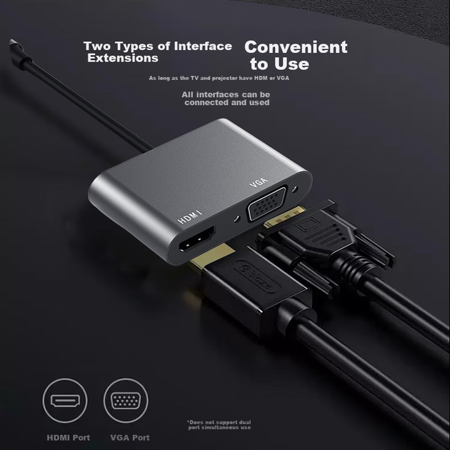 Конвертер ECOLA для Apple MacBook, двовхідний порт Type-C для док-станції проектора для 13-дюймового ноутбука, універсальний, два порти HDMI+VGA, 4K HD - изображение 4