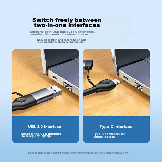 Карта захвата видео SAMZHE HDMI, вход 4K высокой четкости, совместима с Switch/PS5/NS, ноутбуками, смартфонами, планшетами, игровыми камерами, устройствами для записи прямых трансляций, преобразует сигнал в USB/Type-C. - изображение 8