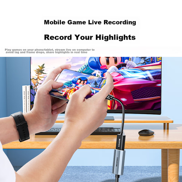 Карта захвата видео SAMZHE HDMI, вход 4K высокой четкости, совместима с Switch/PS5/NS, ноутбуками, смартфонами, планшетами, игровыми камерами, устройствами для записи прямых трансляций, преобразует сигнал в USB/Type-C. - изображение 9