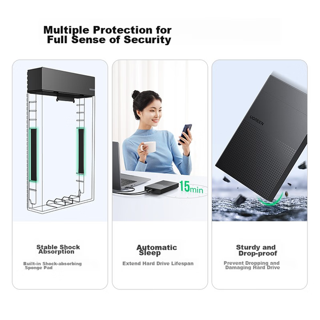 Зовнішній корпус для жорсткого диска UGREEN USB 3.0, 2,5/3,5 дюйма, сумісний з ноутбуками та настільними комп'ютерами, інтерфейс SATA, для SSD та HDD - зображення 9