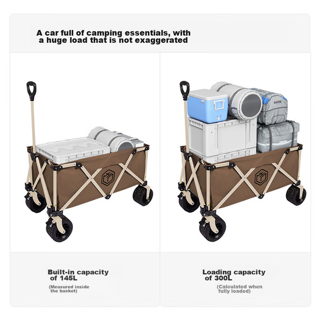 JD Original Compact Tank Wheel Outdoor Camping Cart Folding Trolley Campsite Car Picnic Stalls Double Brake Deteachable Wheels Dark Brow - изображение 2