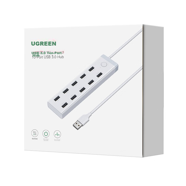 USB-хаб UGREEN 3.0, високошвидкісне розширення з 10 портами, багатоінтерфейсна док-станція, сумісний із настільними та портативними комп'ютерами, конвертер "один до" з портом живлення - изображение 2