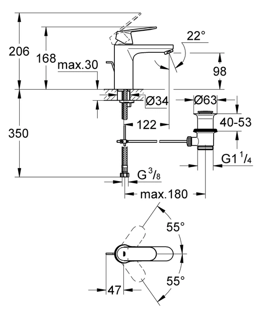 Grohe Eurosmart Cosmopolitan Однорычажный смеситель для раковины M-Size (23325000) - изображение 4