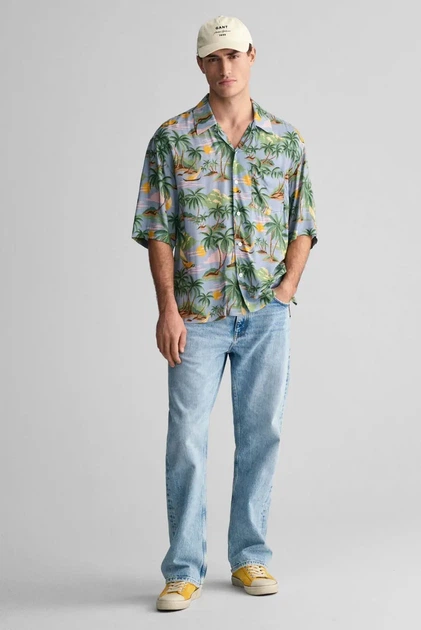 Чоловіча блакитна сорочка з візерунком REL VISCOSE HAWAII PRINT SS Gant XL 3240077 - Фото 3 Чоловіча блакитна сорочка з візерунком REL VISCOSE HAWAII PRINT SS Gant XL 3240077 - зображення 3