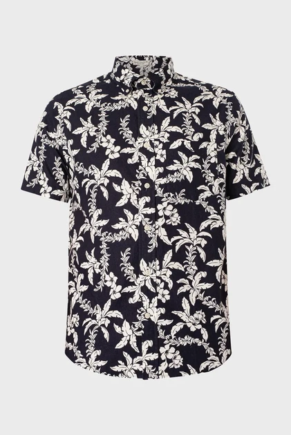 Чоловіча темно-синя лляна сорочка з візерунком REG COTTON LINEN PALM SS Gant S 3240075 - Фото 1 Чоловіча темно-синя лляна сорочка з візерунком REG COTTON LINEN PALM SS Gant S 3240075 - изображение 1
