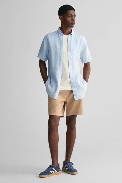 Чоловіча блакитна лляна сорочка REG LINEN SS Gant S 3240103 - изображение 3