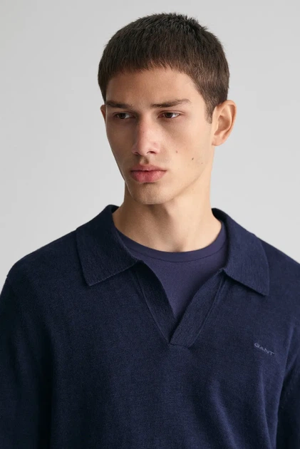 Чоловіче темно-синє лляне поло COTTON LINEN OPEN Gant L 8050193 - изображение 4
