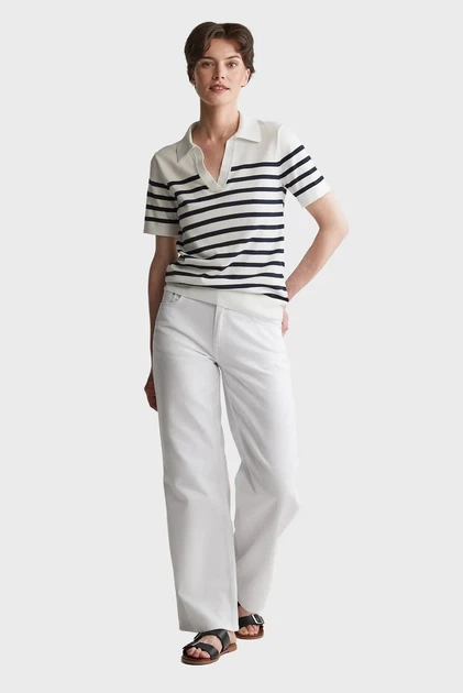 Жіноче біле поло у смужку FINE KNIT STRIPED Gant XS 4800404 - Фото 2 Жіноче біле поло у смужку FINE KNIT STRIPED Gant XS 4800404 - изображение 2